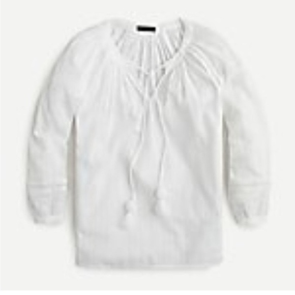 J. Crew White Textured Top With Tassel Ties - Picture 1 of 7